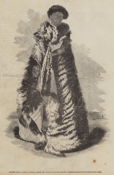 Paratene Maioha, een Hoofd van Wangaroa, met de Parawai of Hondenhuid Mantel door George French Angas